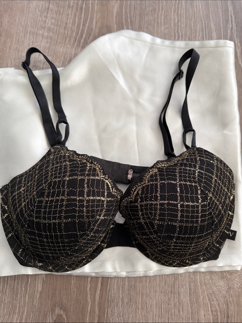 Victoria's Secret Black Bra with Gold Lattice Detailing